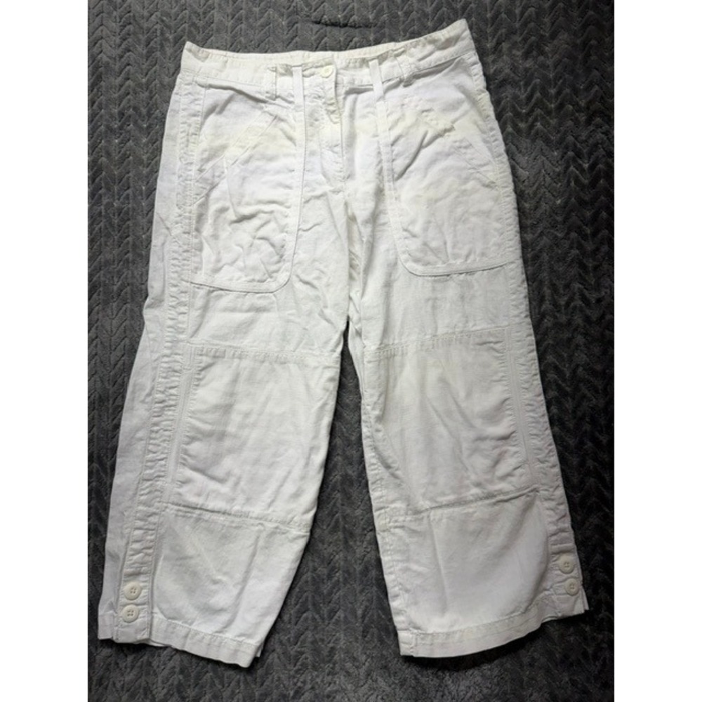 TINT Womens White Linen Blend Cropped Utility Capri Pants Size 8 Wide Leg 0423